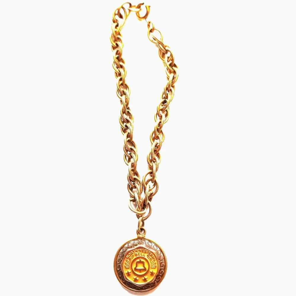 12K gold filled Northwestern Bell bracelet telephone company award medallion